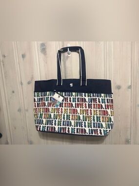 NEW! Gecko brands Navy and Multicolor "Love & Be Kind" Canvas Tote